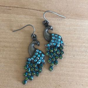 Blue/green rhinestone peacock earrings